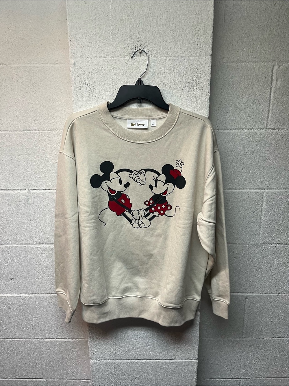 GAP Cream Mickey & Minnie Graphic Crewneck Sweatshirt with Red Accents